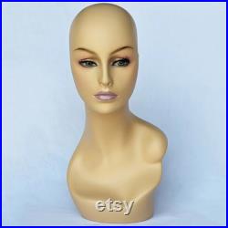 Female Mannequin Head Form with Pierced Ears, Realistic Makeup, False Eyelashes - Option Monogram