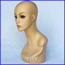Female Mannequin Head Form with Pierced Ears, Realistic Makeup, False Eyelashes - Option Monogram