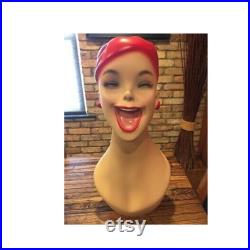 Female Mannequin Laughing Display Fiberglass Head Personalized Mannequin Head Option Monogram