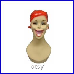 Female Mannequin Laughing Display Fiberglass Head Personalized Mannequin Head Option Monogram