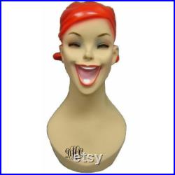 Female Mannequin Laughing Display Fiberglass Head Personalized Mannequin Head Option Monogram