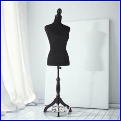 Female Mannequin Torso Dress Form Tripod Stand Clothing Display Black Pinnable Torso with Shoulders