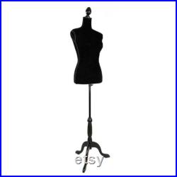 Female Mannequin Torso Dress Form Tripod Stand Clothing Display Black Pinnable Torso with Shoulders