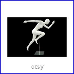 Female Sprinter Running Mannequin Matte White Fiberglass Womens Sprinting Athletic Mannequin with Metal Base PB6