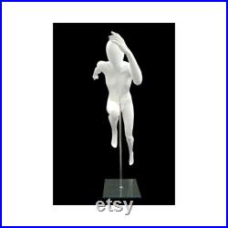 Female Sprinter Running Mannequin Matte White Fiberglass Womens Sprinting Athletic Mannequin with Metal Base PB6