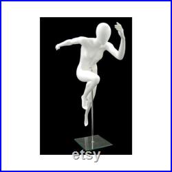 Female Sprinter Running Mannequin Matte White Fiberglass Womens Sprinting Athletic Mannequin with Metal Base PB6