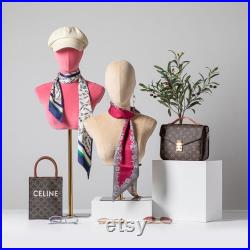 Female Velvet Fabric Head Display Dress Form , Wig Mannequin Head Stand,Hat Scarf Jewelry Bust Head Model Mannequin,Manikin Head Dummy