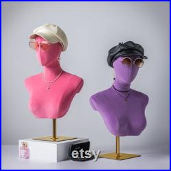 Female Velvet Fabric Head Display Dress Form , Wig Mannequin Head Stand,Hat Scarf Jewelry Bust Head Model Mannequin,Manikin Head Dummy