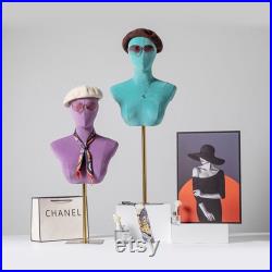 Female Velvet Fabric Head Display Dress Form , Wig Mannequin Head Stand,Hat Scarf Jewelry Bust Head Model Mannequin,Manikin Head Dummy