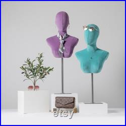 Female Velvet Fabric Head Display Dress Form , Wig Mannequin Head Stand,Hat Scarf Jewelry Bust Head Model Mannequin,Manikin Head Dummy