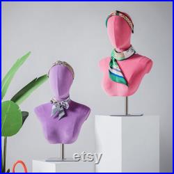 Female Velvet Fabric Head Display Dress Form , Wig Mannequin Head Stand,Hat Scarf Jewelry Bust Head Model Mannequin,Manikin Head Dummy