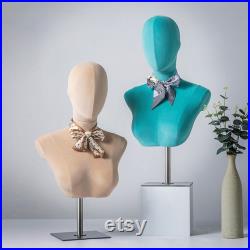 Female Velvet Fabric Head Display Dress Form , Wig Mannequin Head Stand,Hat Scarf Jewelry Bust Head Model Mannequin,Manikin Head Dummy