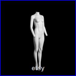Female Women Headless Ghost Invisible Mannequin Full Body Fiberglass Model Professional Photo Wheeled Stand Black White Skin GH11S (White)