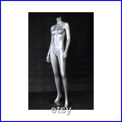 Fiberglass Glossy Silver Adult Female Headless Mannequin with Base A3BS-S