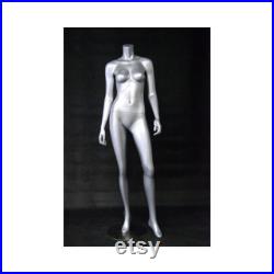 Fiberglass Glossy Silver Adult Female Headless Mannequin with Base A3BS-S
