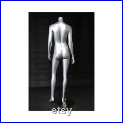 Fiberglass Glossy Silver Adult Female Headless Mannequin with Base A3BS-S