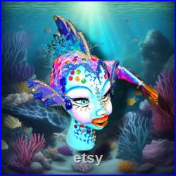 Fish Girl Mannequin, Rainbow Fish Girl, Fish Head