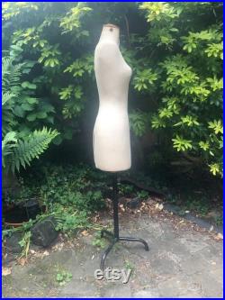 French Mannequin by Buste Girard Paris, On stand, Stamped linen, Size 38, Rare adjusting mechanism