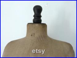 French antique mannequin dress form display wasp waist bust tailor's dummy dressform, wooden w linen display buste from France Paris size 42