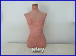French antique mannequin dress form display wasp waist bust tailor's dummy dressform, wooden w red vichy fabric display buste from Paris