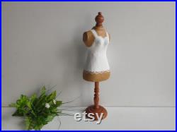 French vintage, small mannequin, jewellery display, wooden foot with painted papier mâché body.
