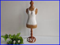 French vintage, small mannequin, jewellery display, wooden foot with painted papier mâché body.