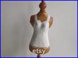 French vintage, small mannequin, jewellery display, wooden foot with painted papier mâché body.