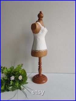 French vintage, small mannequin, jewellery display, wooden foot with painted papier mâché body.