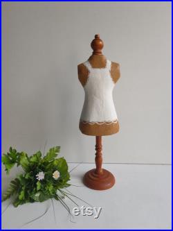 French vintage, small mannequin, jewellery display, wooden foot with painted papier mâché body.