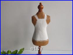 French vintage, small mannequin, jewellery display, wooden foot with painted papier mâché body.