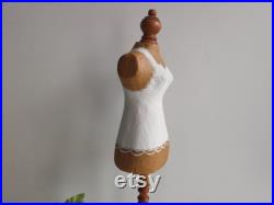 French vintage, small mannequin, jewellery display, wooden foot with painted papier mâché body.