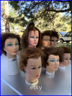 Fresh Batch of Heads Lot of 7 Vintage 80-90's Cosmetology Mannequin Heads for Halloween or Display Burmax, Artistico Hair Loss, Etc.