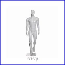 Full Body Adult Athletic Male Glossy White Fiberglass Walking Mannequin ZL-M01
