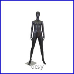 Full Body Adult Female Matte Black Egg Head Standing Fiberglass Mannequin GF11BK2