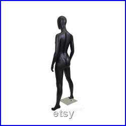 Full Body Adult Female Matte Black Egg Head Standing Fiberglass Mannequin GF11BK2