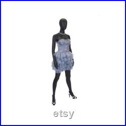 Full Body Adult Female Matte Black Egg Head Standing Fiberglass Mannequin GF11BK2