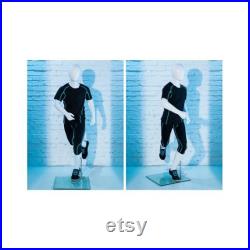 Full Body Boy Child Egg Head Glossy White Kids Athletic Running Pose Mannequin with Base RBT02