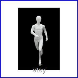 Full Body Boy Child Egg Head Glossy White Kids Athletic Running Pose Mannequin with Base RBT02