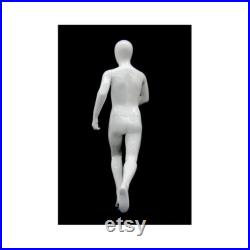 Full Body Boy Child Egg Head Glossy White Kids Athletic Running Pose Mannequin with Base RBT02