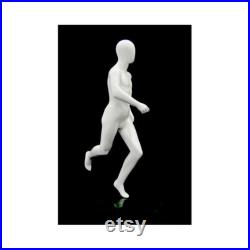 Full Body Boy Child Egg Head Glossy White Kids Athletic Running Pose Mannequin with Base RBT02