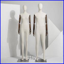 Full Body Natural Linen Dark Wooden Articulated Arms Female Mannequin Dress Form Daria