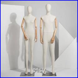 Full Body Natural Linen Dark Wooden Articulated Arms Female Mannequin Dress Form Daria
