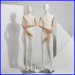 Full Body Natural Linen Dark Wooden Articulated Arms Female Mannequin Dress Form Daria