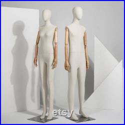 Full Body Natural Linen Dark Wooden Articulated Arms Female Mannequin Dress Form Daria