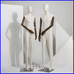 Full Body Natural Linen Dark Wooden Articulated Arms Female Mannequin Dress Form Daria