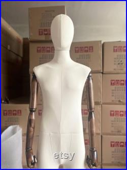 Full Body Natural Linen Dark Wooden Articulated Arms Female Mannequin Dress Form Daria