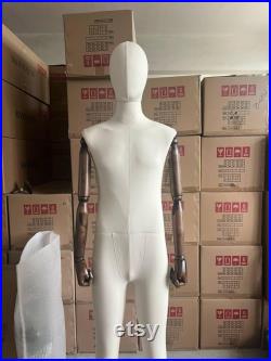 Full Body Natural Linen Dark Wooden Articulated Arms Female Mannequin Dress Form Daria
