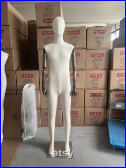 Full Body Natural Linen Dark Wooden Articulated Arms Female Mannequin Dress Form Daria