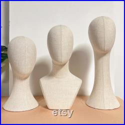 Fully Pinnable Linen Mannequin Head Form,Vintage Mannequin Head Stand With Hair,Headband Wig Hat Jewelry Display Head Dummy Dress Form Props