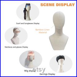 Fully Pinnable Linen Mannequin Head Form,Vintage Mannequin Head Stand With Hair,Headband Wig Hat Jewelry Display Head Dummy Dress Form Props